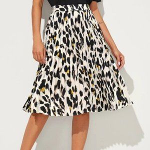 Pleated Midi Leopard Skirt